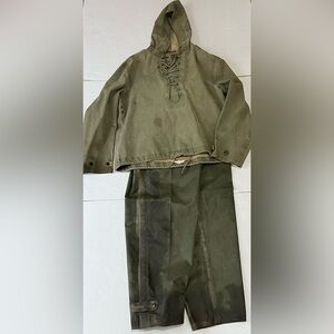 Vintage Ww2 Us Navy Army Wet Weather Parka Smock Jacket Overalls Bibs